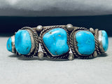 Traditional Vintage Native American Navajo Old Kingman Turquoise Sterling Silver Bracelet-Nativo Arts