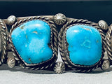 Traditional Vintage Native American Navajo Old Kingman Turquoise Sterling Silver Bracelet-Nativo Arts