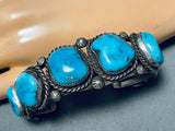 Traditional Vintage Native American Navajo Old Kingman Turquoise Sterling Silver Bracelet-Nativo Arts