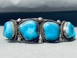 Traditional Vintage Native American Navajo Old Kingman Turquoise Sterling Silver Bracelet-Nativo Arts