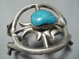 Traditional Vintage Native American Navajo Pilot Mountain Turquoise Sterling Silver Bracelet-Nativo Arts