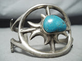 Traditional Vintage Native American Navajo Pilot Mountain Turquoise Sterling Silver Bracelet-Nativo Arts