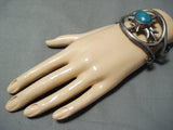 Traditional Vintage Native American Navajo Pilot Mountain Turquoise Sterling Silver Bracelet-Nativo Arts