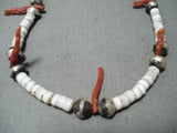 Traditional Vintage Navajo Native American Coral Sterling Silver Necklace Old-Nativo Arts