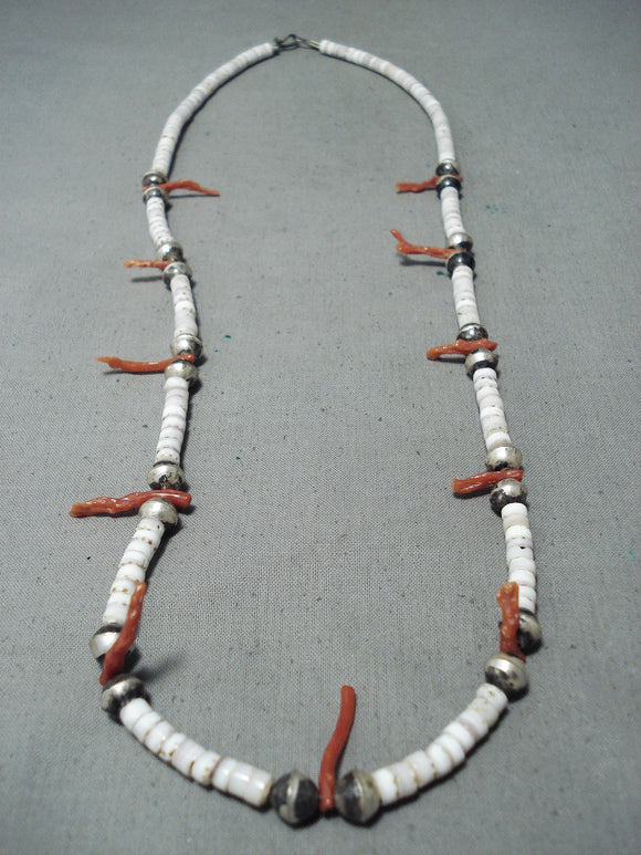 Traditional Vintage Navajo Native American Coral Sterling Silver Necklace Old-Nativo Arts