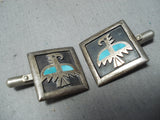 Traditional Vintage Navajo Native American Turquoise Sterling Silver Cufflinks-Nativo Arts