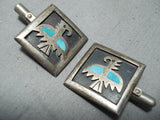 Traditional Vintage Navajo Native American Turquoise Sterling Silver Cufflinks-Nativo Arts