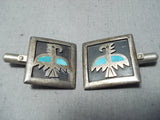 Traditional Vintage Navajo Native American Turquoise Sterling Silver Cufflinks-Nativo Arts
