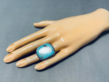 Tremendous Native American Navajo Blue Diamond Turquoise Sterling Silver Ring Signed-Nativo Arts