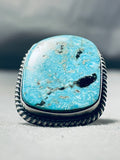 Tremendous Native American Navajo Blue Diamond Turquoise Sterling Silver Ring Signed-Nativo Arts