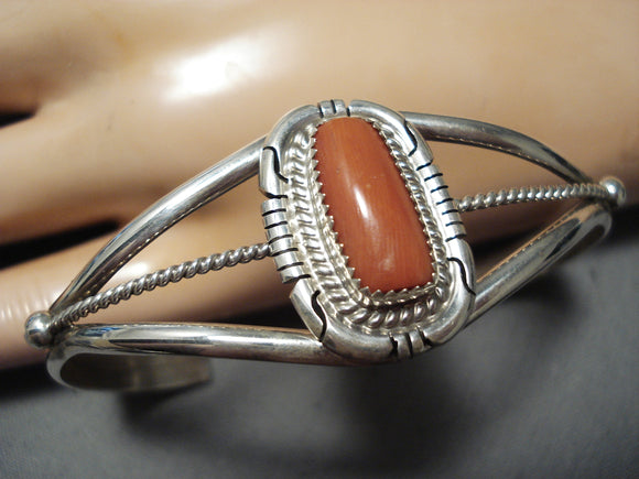 Tremendous Navajo Coral Sterling Silver Bracelet Native American-Nativo Arts