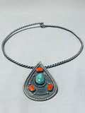 Tremendous Vintage Native American Navajo Candelaria Turquoise Sterling Silver Choker Necklace-Nativo Arts