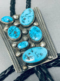 Tremendous Vintage Native American Navajo Signed 6 Morenci Sterling Silver Large Bolo-Nativo Arts