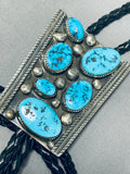 Tremendous Vintage Native American Navajo Signed 6 Morenci Sterling Silver Large Bolo-Nativo Arts