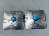 Tremendous Vintage Native American Navajo Sleeping Beauty Turquoise Sterling Silver Earrings-Nativo Arts