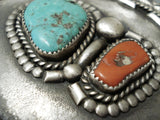 Tremendous Vintage Native American Navajo Turquoise & Coral Sterling Silver Buckle-Nativo Arts