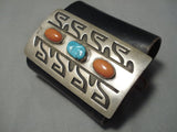 Tremendous Vintage Native American Navajo Turquoise Coral Sterling Silver Cuff Bracelet-Nativo Arts