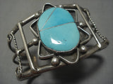 Tremendous Vintage Native American Navajo Turquoise Inlaid Sterling Silver Bracelet Old Cuff-Nativo Arts