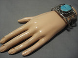 Tremendous Vintage Native American Navajo Turquoise Inlaid Sterling Silver Bracelet Old Cuff-Nativo Arts