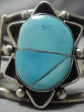 Tremendous Vintage Native American Navajo Turquoise Inlaid Sterling Silver Bracelet Old Cuff-Nativo Arts