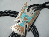 Tremendous Vintage Native American Navajo Turquoise Sterling Silver Bolo Tie Old-Nativo Arts