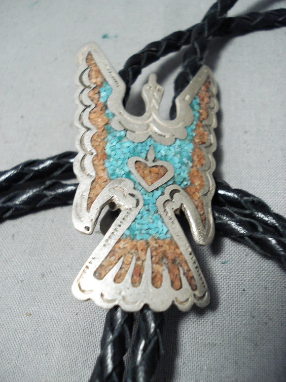 Tremendous Vintage Native American Navajo Turquoise Sterling Silver Bolo Tie Old-Nativo Arts