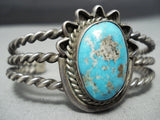 Triple Coil Vintage Native American Navajo Morenci Turquoise Sterling Silver Bracelet Old-Nativo Arts
