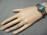 Triple Coil Vintage Native American Navajo Morenci Turquoise Sterling Silver Bracelet Old-Nativo Arts