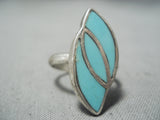 Triple Inlay Vintage Native American Navajo Turquoise Sterling Silver Ring Old-Nativo Arts