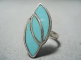 Triple Inlay Vintage Native American Navajo Turquoise Sterling Silver Ring Old-Nativo Arts