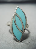 Triple Inlay Vintage Native American Navajo Turquoise Sterling Silver Ring Old-Nativo Arts