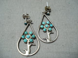Turquoise Flower Vintage Native American Navajo Sterling Silver Earrings-Nativo Arts