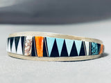 Turquoise Spike Vintage Native American Navajo Sterling Silver Inlay Bracelet-Nativo Arts