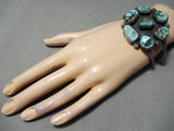 Turquoise Sun Vintage Native American Navajo Chunky Turquoise Sterling Silver Bracelet Old-Nativo Arts