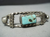 Twisted Coil Vintage Native American Navajo Squared Turquoise Sterling Silver Bracelet Old-Nativo Arts