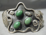 Twisted Pond Vintage Native American Navajo Cerrillos Turquoise Sterling Silver Leaf Bracelet-Nativo Arts