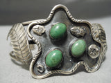Twisted Pond Vintage Native American Navajo Cerrillos Turquoise Sterling Silver Leaf Bracelet-Nativo Arts