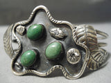 Twisted Pond Vintage Native American Navajo Cerrillos Turquoise Sterling Silver Leaf Bracelet-Nativo Arts