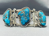 Unbelievable Vintage Native American Navajo Pilot Mountain Turquoise Sterling Silver Bracelet-Nativo Arts