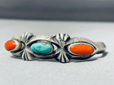 Unforgettable Vintage Native American Navajo Coral & Turquoise Sterling Silver Bracelet-Nativo Arts