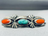 Unforgettable Vintage Native American Navajo Coral & Turquoise Sterling Silver Bracelet-Nativo Arts