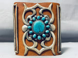 Unique Brown Ketoh Vintage Native American Navajo Turquoise Sterling Silver Ketoh Bracelet-Nativo Arts