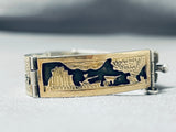 Unique Intricate Detail Vintage Native American Navajo Gold Sterling Silver Bracelet-Nativo Arts