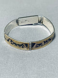 Unique Intricate Detail Vintage Native American Navajo Gold Sterling Silver Bracelet-Nativo Arts