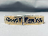 Unique Intricate Detail Vintage Native American Navajo Gold Sterling Silver Bracelet-Nativo Arts