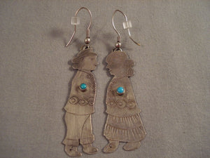 Unique Man And Woman Vintage Navajo Snake Eyes Turquoise Native American Jewelry Silver Earrings-Nativo Arts