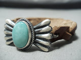 Unique Native American Navajo Kingman Turquoise Sterling Silver & Leather Bracelet-Nativo Arts