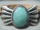 Unique Native American Navajo Kingman Turquoise Sterling Silver & Leather Bracelet-Nativo Arts