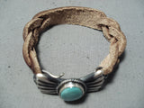 Unique Native American Navajo Kingman Turquoise Sterling Silver & Leather Bracelet-Nativo Arts