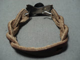 Unique Native American Navajo Kingman Turquoise Sterling Silver & Leather Bracelet-Nativo Arts